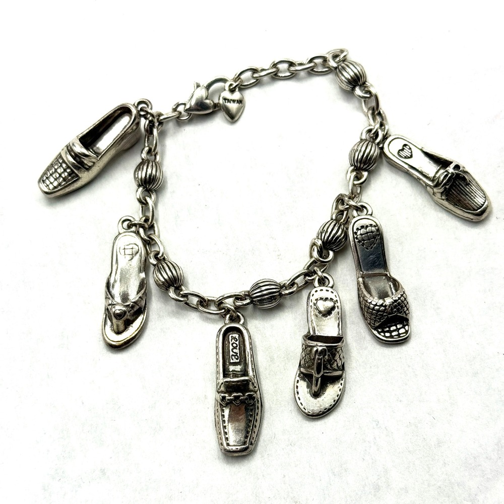 Brighton I Love Shoes Charm Bracelet Silver Tone Retired Shoe Charms 7.5"